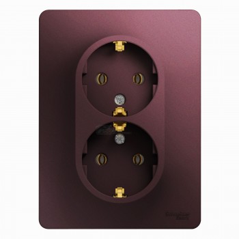 Розетка 2-местная с/з с/п баклажан в сборе с рамкой Glossa