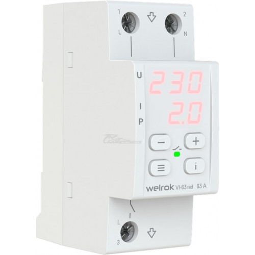 Реле напряжения с контролем тока и мощности VI 63А red Welrok