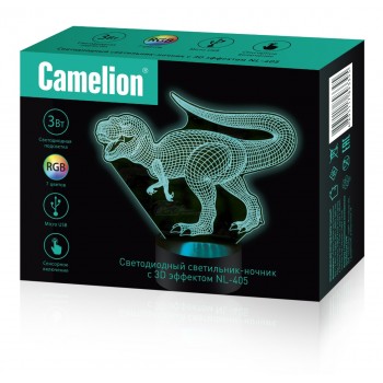 Ночник Camelion NL-405 светодиодный "Динозаврик" 16х15см, 3Вт, RGB, USB