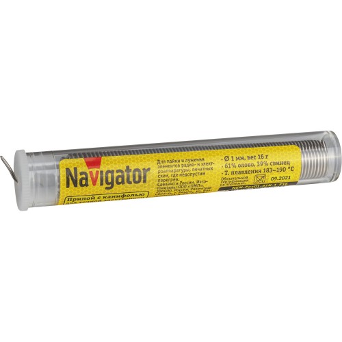 Припой ПОС-61 с канифолью 16гр (d=1,0мм) колба Navigator