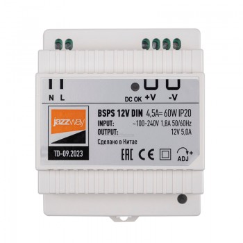 Блок питания 220В / 12v 1.8А 60W на DIN рейку IP20 3г гар. Jazzway