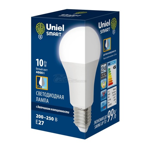 Лампа светодиодная с датчиком освещенности A60 10W 4000K 230V E27 Uniel