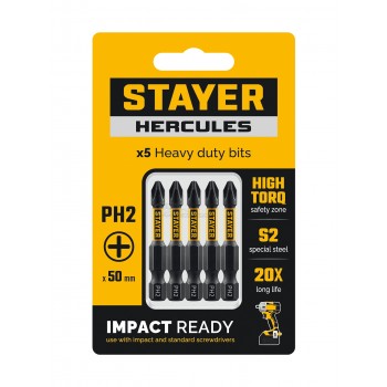 Бита PH2х50мм торсионная (упак. 5 шт) STAYER Hercules