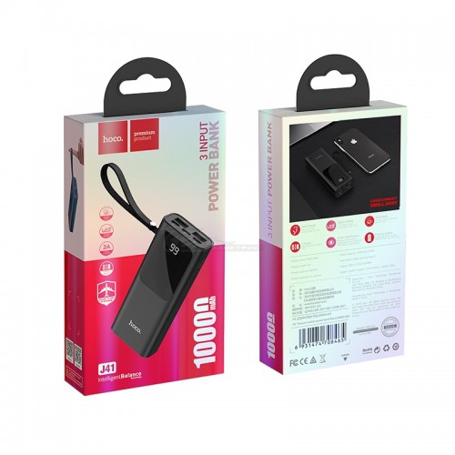 Источник питания аккумуляторный портативный (Powerbank) Hoco J41 10000mA*h чёрный