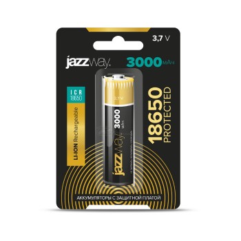 Аккумулятор Li-ion 18650 3.7v 3000mA*h с защитой JazzWay