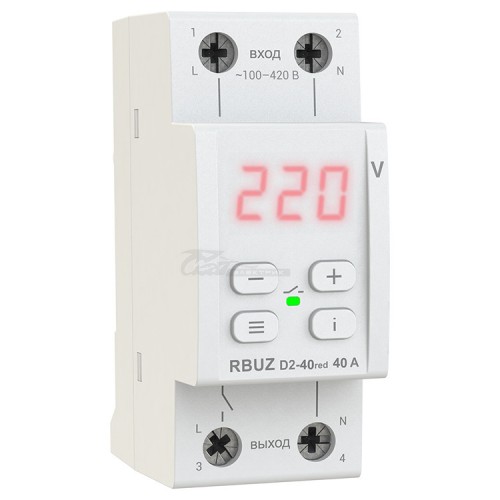 Реле напряжения 1ф 40А 8800ВА красный индикатор, 2 DIN мод. RBUZ