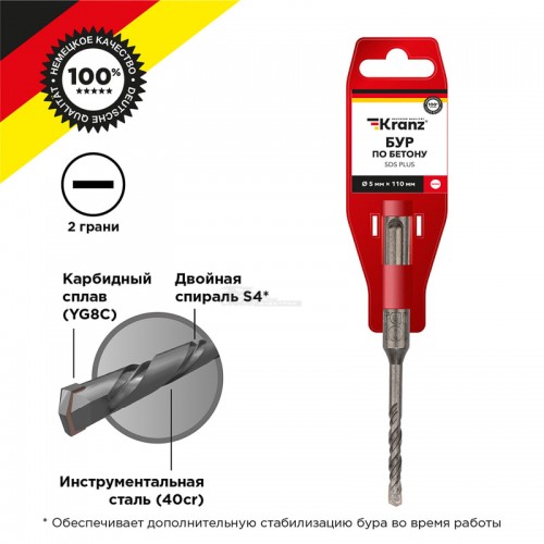 Бур по бетону 5x110мм SDS PLUS Kranz