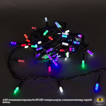 Гирлянда светодиодная А-217 нить 9м 100LED 8 режимов, насадки цилиндр IP44 RGB