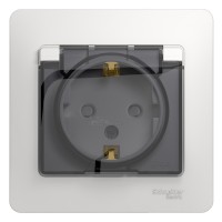 Розетка 1-местная с/з с/п белая в сборе с рамкой + крышка IP44 Glossa