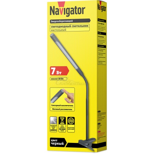 Светильник настольный NDF-C004 черный LED 7w 4000K прищепка гибкий Navigator