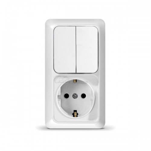 Блок Олимп (выкл 2кл. + роз с/з) вертик. белый 10А IP20 Universal