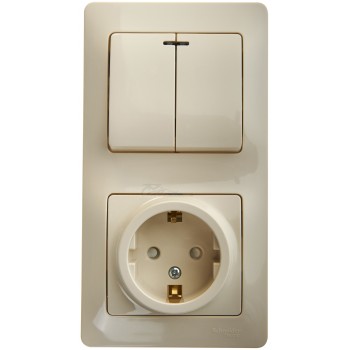 Блок комбинированный (выключатель 2-кл с индикацией+розетка с/з) крем Glossa