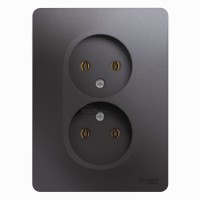 Розетка 2-местная б/з с/п графит в сборе с рамкой Glossa