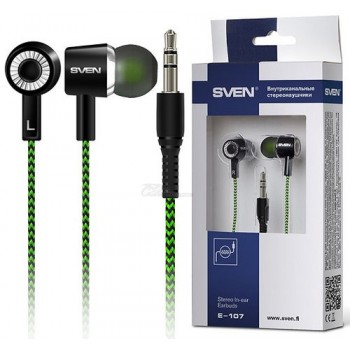Наушники SVEN E-107 внутриканальные черный/зеленый