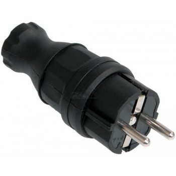 Вилка сетевая IEK Омега с/з IP44 прямая каучук 16А черная