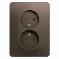 Розетка 2-местная б/з с/п шоколад в сборе Glossa