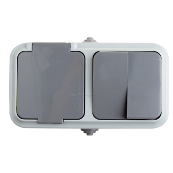 Блок (выключатель 2-клавишный + розетка 1-местная с/з) о/п 16А IP54 REXANT