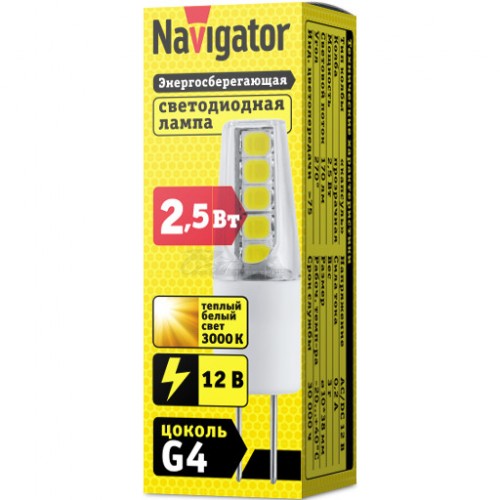 Лампа светодиодная G4 2.5W 3000K 170Lm 12V 10*37мм Navigator