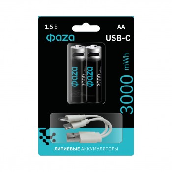 Аккумулятор Li-ion AA 1.5v 2000 mAh USB гнездо BL-2 (упаковка 2шт) ФАZА