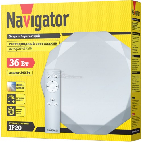 Светильник светодиодный NBL-RC01 36W "Алмаз" 3000-6500K IP20 DIM + ПДУ Navigator