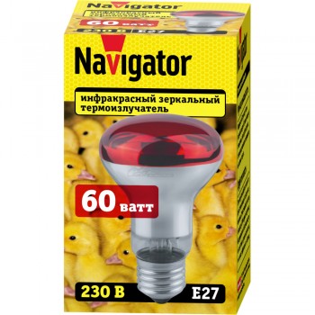 Термоизлучатель ИКЗК R63 E27 60Вт инфракрасный (красное стекло) Navigator