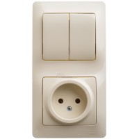 Блок комбинированный (выключатель 2-кл+розетка б/з) крем Glossa