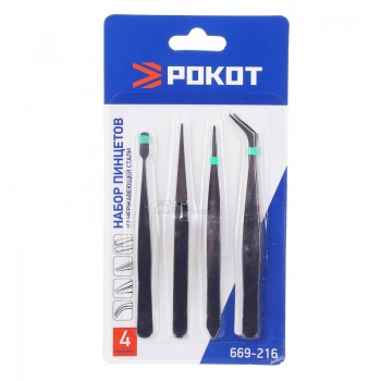 Набор пинцетов 4 пр. нержавеющая сталь РОКОТ