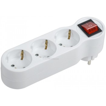 Разветвитель сетевой IEK на 3 гнезда с/з 16А + выключатель