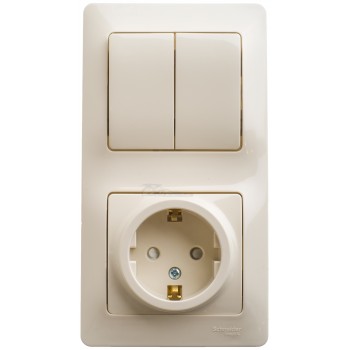 Блок комбинированный (выключатель 2-кл+розетка с/з) крем Glossa