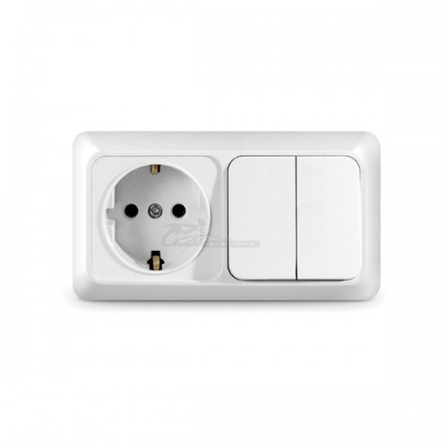 Блок Олимп (выкл 2кл. + роз с/з) гориз. белый 10А IP20 Universal