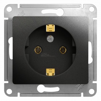 Розетка 1-местная с/з с/п антрацит Glossa
