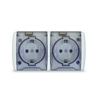 Розетка 2м о/п с/з крышка прозрачная 16А IP54 Клио Universal