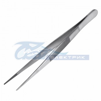 Пинцет прямой, узкий, рифленый 145мм ПРОФИ