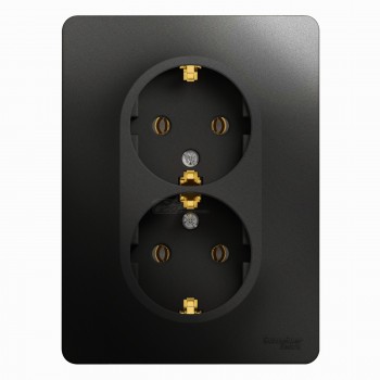 Розетка 2-местная с/з с/п антрацит в сборе Glossa