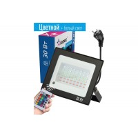 Прожектор светодиодный 30Вт RGB+6500К 2400лм 20реж, пульт IP65 Космос