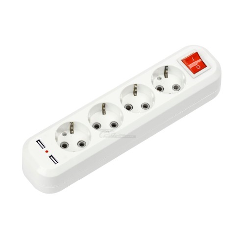 Колодка 4PP с/з с выключателем 2хUSB Grand IN HOME