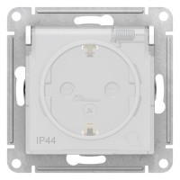 Розетка Atlasdesign AQUA 1мест. с/з шторки+крышка белая 16А IP44