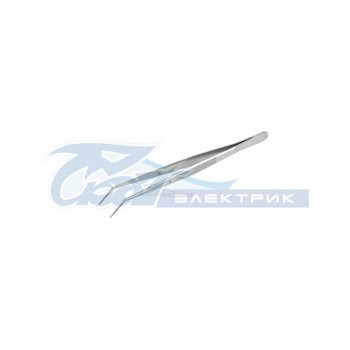 Пинцет изогнутый, узкий, с фиксатором, рифленый 155мм ПРОФИ