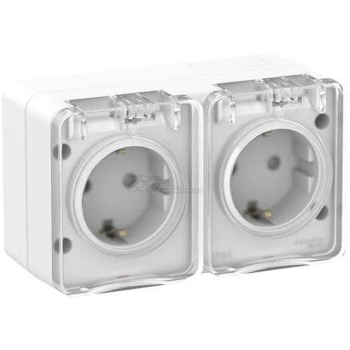 Розетка Atlasdesign PROFI 2м о/у с/з+шторки белый 16А IP54