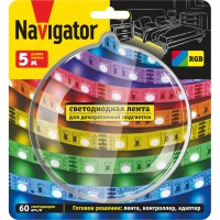 Комплект LED ленты 12v RGB 5050 60шт/м 14,4W IP20 5м Navigator