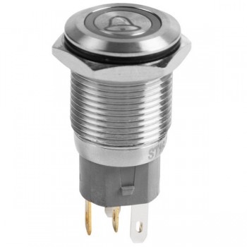 Кнопка антивандальная d16 "Колокол" 12V (5c) (ON)-OFF б/фикс плоская с красной подсветкой REXANT