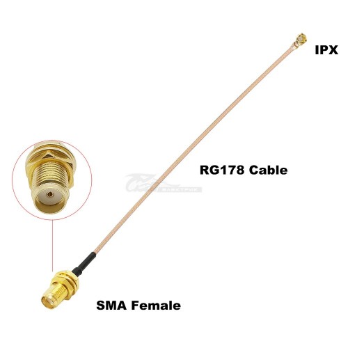 Пигтейл IPX гн-SMA гн RG178 50Ом 10см