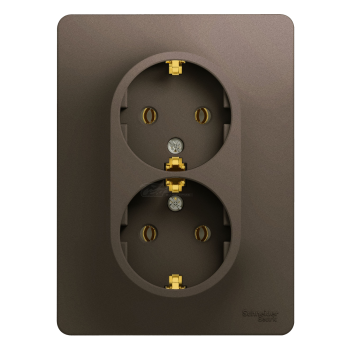 Розетка 2-местная с/з с/п шоколад в сборе Glossa
