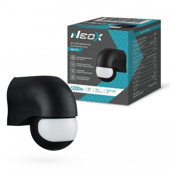 Датчик движения ДД10Ч 1200Вт 180гр. 12м IP44 черный NEOX
