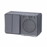 Блок Atlasdesign PROFI Розетка (с/з+шторки 16А) + Выключатель (2кл 10А) антрацит IP54