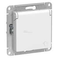 Розетка Atlasdesign 1мест. с/з шторки+крышка белая 16А IP20