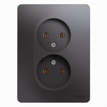 Розетка 2-местная б/з с/п графит в сборе с рамкой Glossa