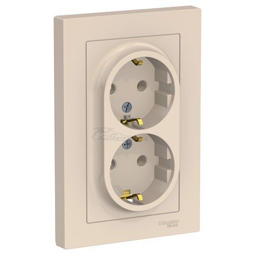 Розетка Atlasdesign 2м бежевая c/з в сборе