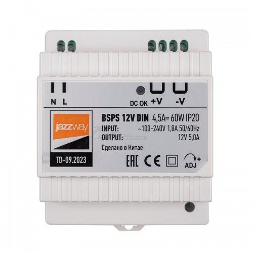 Блок питания 220В / 12v 1.8А 60W на DIN рейку IP20 3г гар. Jazzway