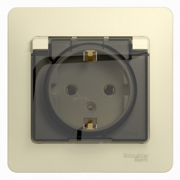 Розетка 1-местная с/з с/п крем в сборе с рамкой + крышка IP20 Glossa